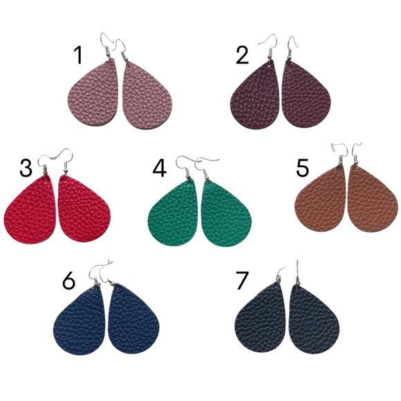 NEW Leather Teardrop Earrings Black Red Glitter Sparkly Green Brown - Picture 4 of 6